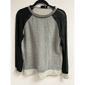 A.N.A Womens Pullover Rhinestones Crew neck Sweatshirt Gray Black Size Medium